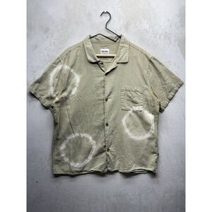 Rhythm Tie Dye Shirt Mens XL Beige Shibori Cotton Button Up Short Sleeve Camp